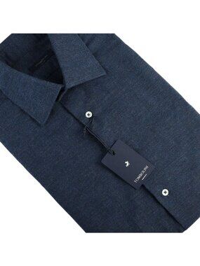 TOMBOLINI Mens Blue SLIM FIT Long Sleeve Peached Cotton Shirt 14.5 Italy NWT